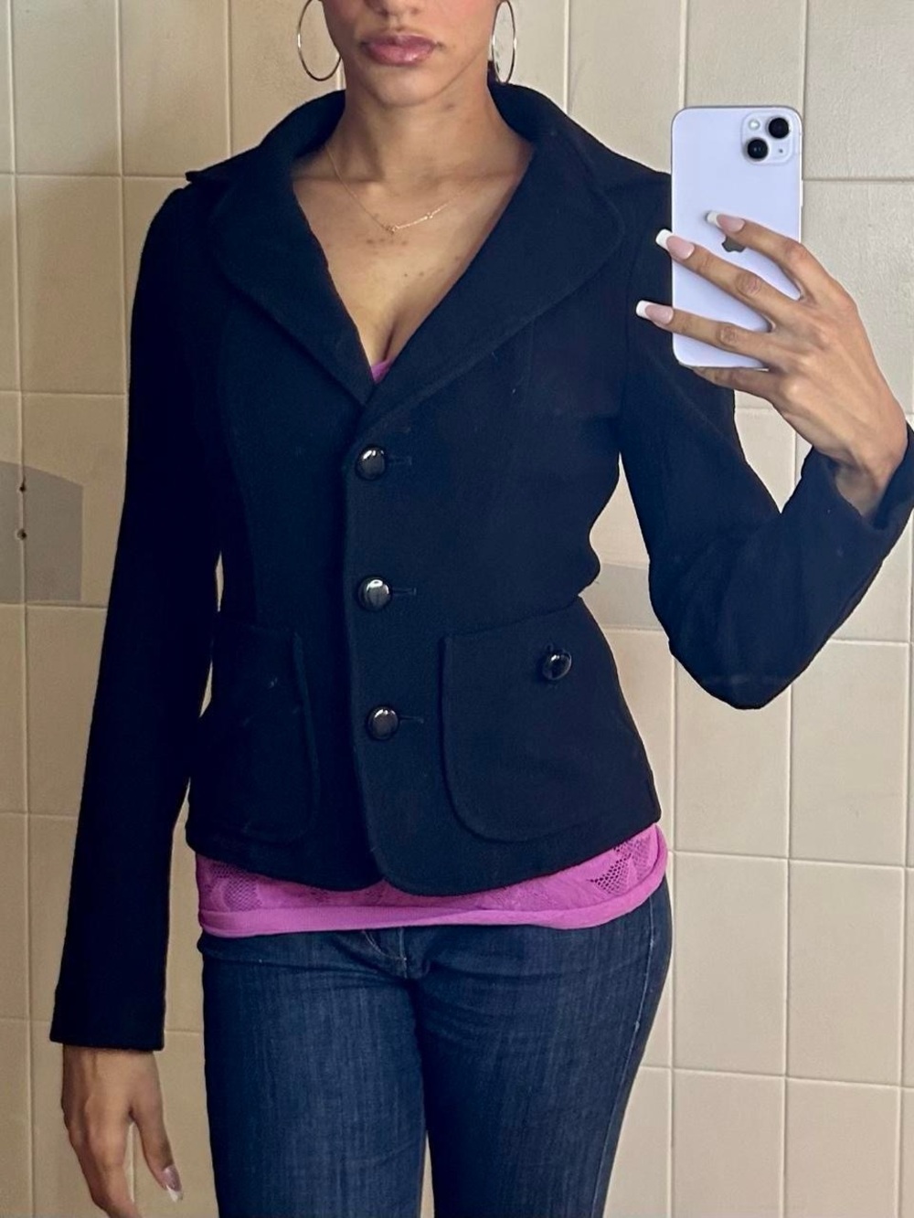 Black Knit Button-Down Blazer